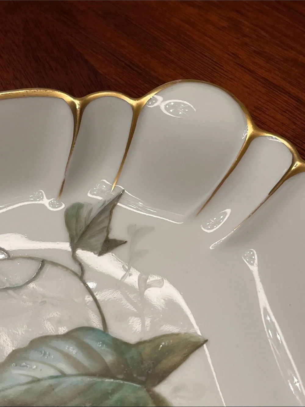Antique Limoges White Porcelain Platter with Pink Floral Bouquet and Gold Trim